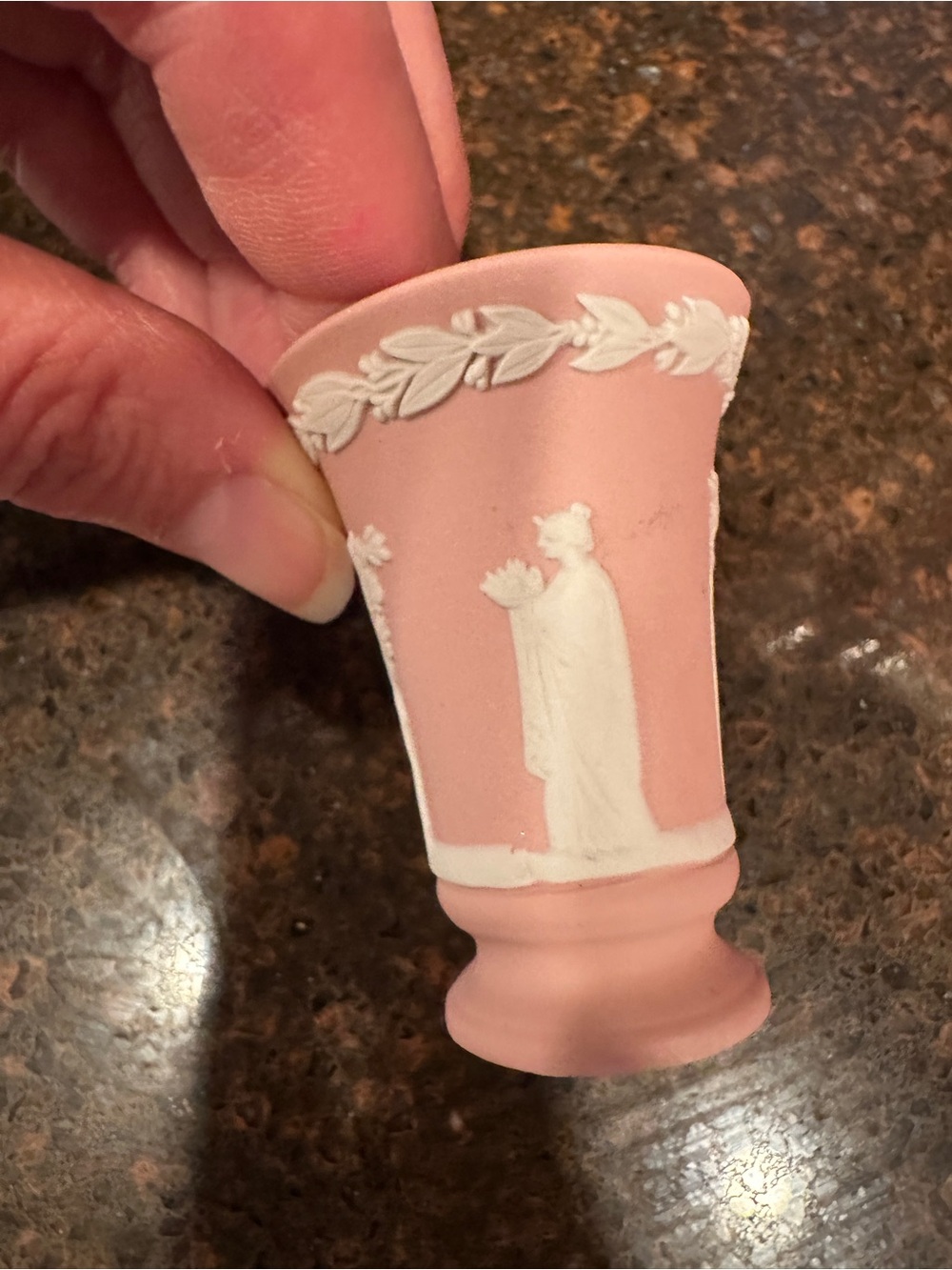 Pink Wedgewood Small Vase with White Relief